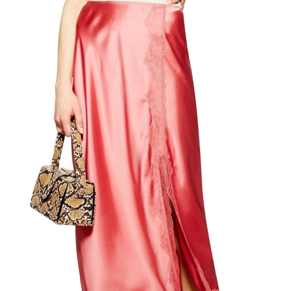 Topshop pink lace trim satin slip skirt 14 NWT